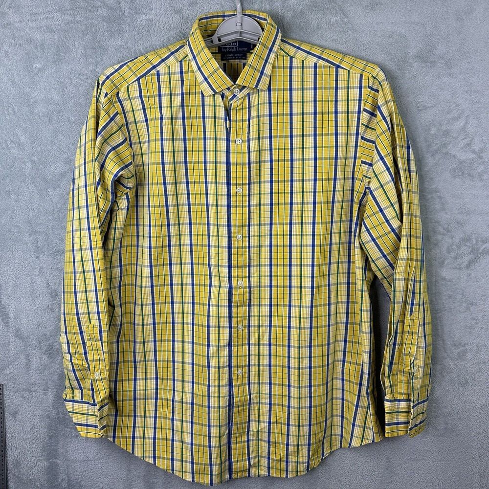 polo ralph lauren estate sports Shirt XL Yellow Check Plaid Long Sleeve